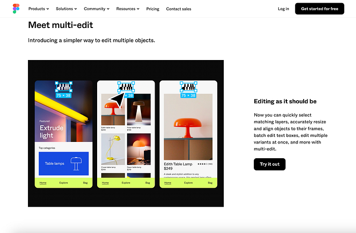 And lastly, in Figma’s latest release of the multi-edit, we spot a biomorphic form of biolumiscient mushroom-shaped lamps as the background behind an incredible feature that will bring joy to many Figma users. (image source: Figma)