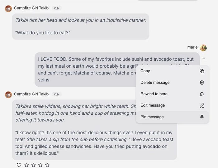 Character AI pinned memories