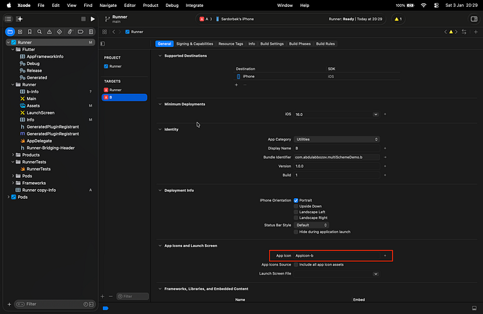 linking correct app icon from assets to each target