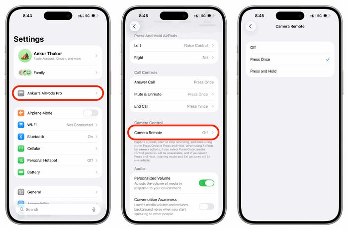 Toggling on Camera Control on iOS 26
