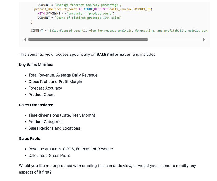 CREATE SEMANTIC view statement