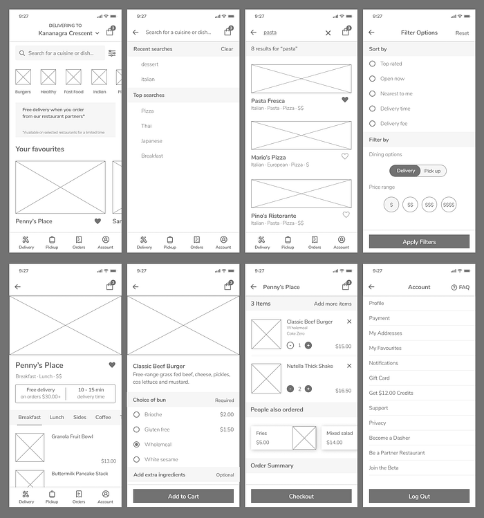Mid-fidelity wireframes created with Figma