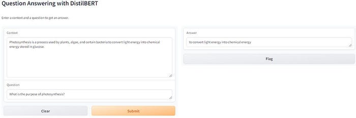 screenshot of machine learning question answering