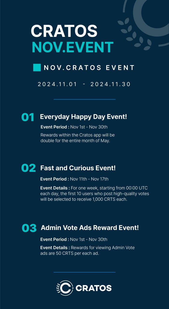 Cratos New Events in November!