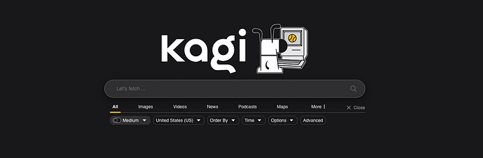A screenshot of the Kagi Search homepage