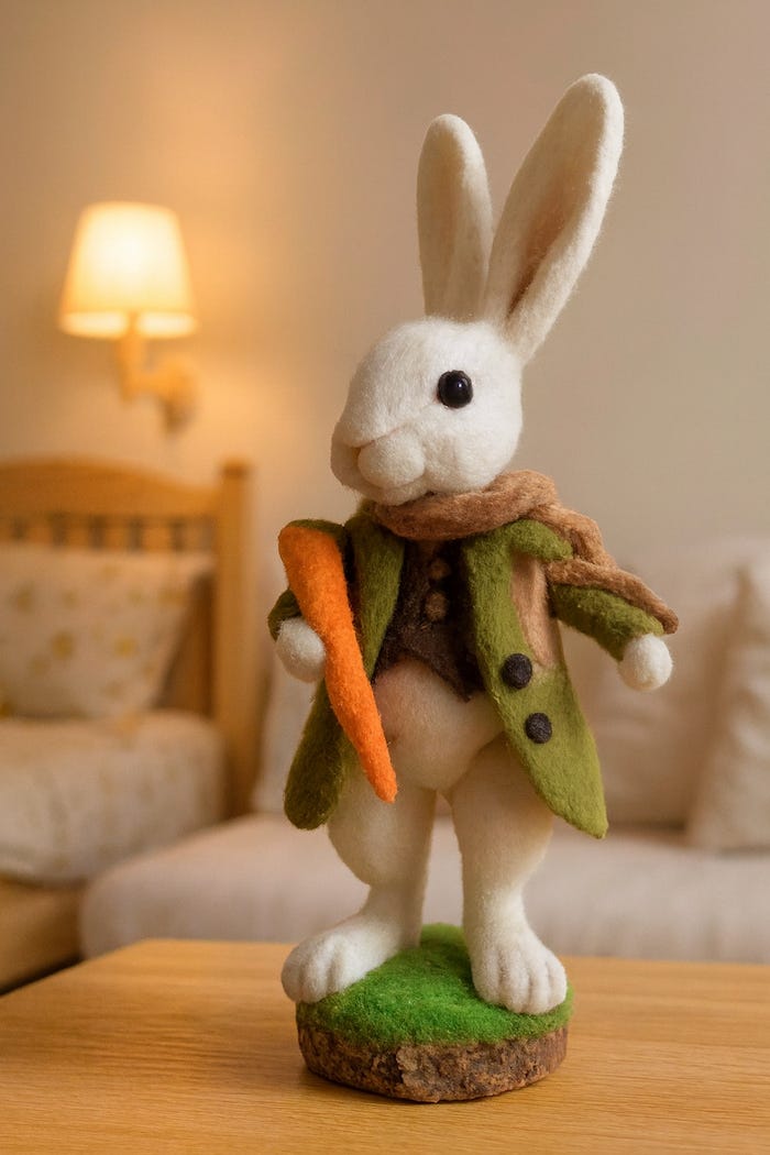 Felt Rabbit with Carrot — Handmade Bunny Decoration for Home