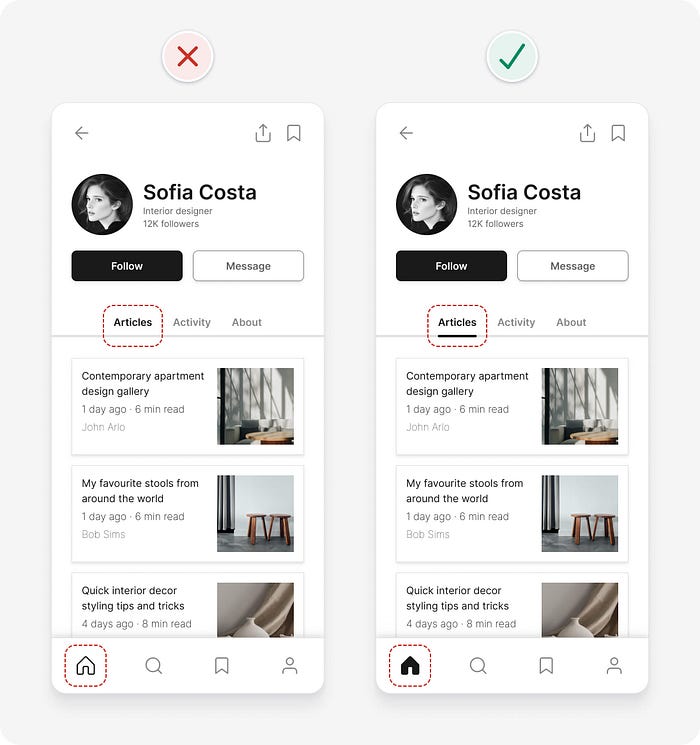 UI design tips example adding additional visual indicators other than colour