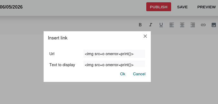 A screenshot of the “Post Creation” page with the Hyperlink (paperclip) icon highlighted.