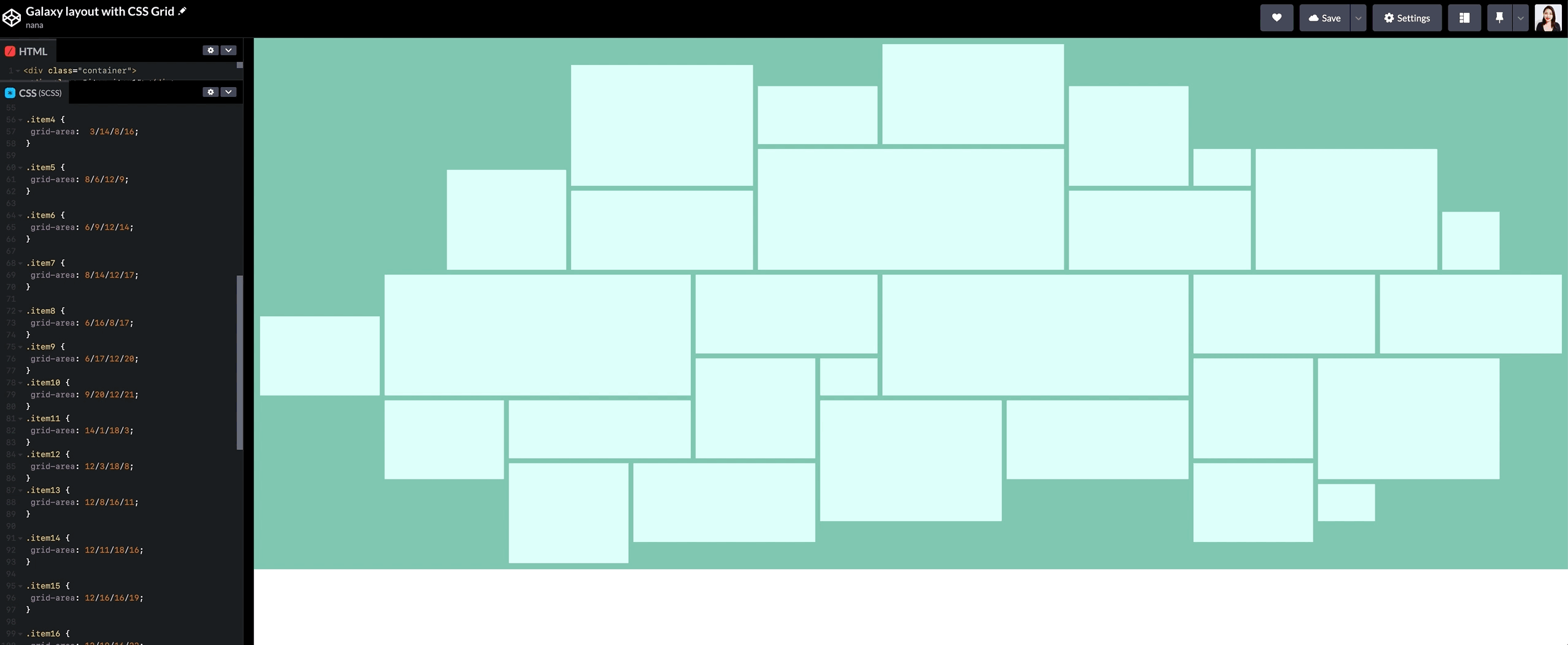 Responsive CSS Grid test on CodePen