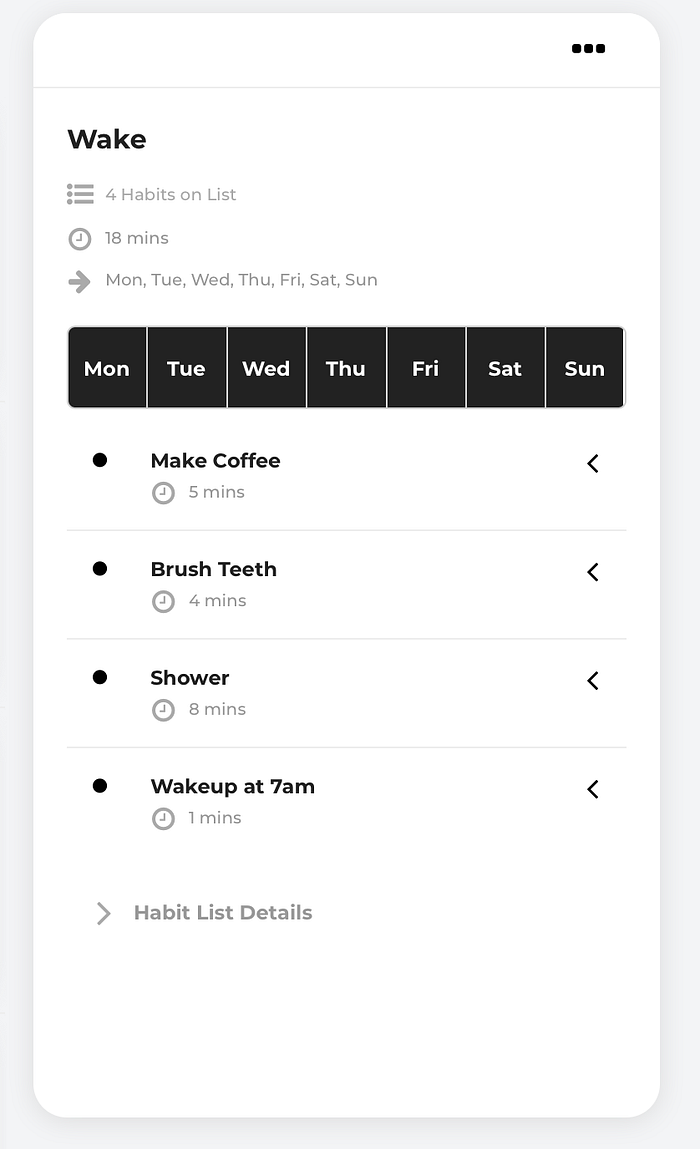 Wake habit list with four habits