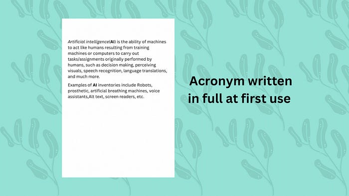 A page with expanded acronyms