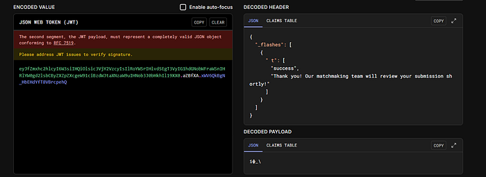 Result of the cookie being pasted on jwt.io