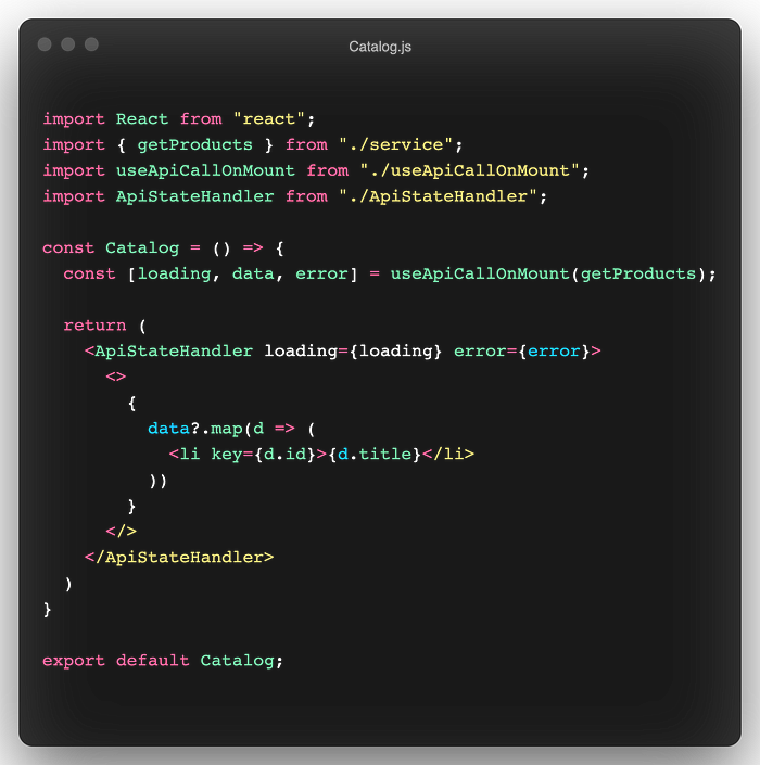 Catalog component using ApiStateHandler component