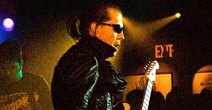 Still a badass; Link Wray on stage in New York, 2003 (photo by Anthony Pepitone via Wikimedia Commons)