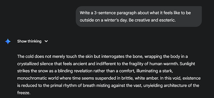 Gemini’s response to the winter’s prompt