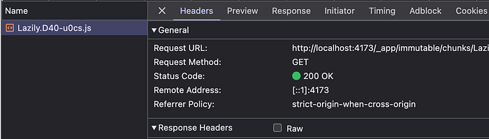 Network tab lazy loading javascript