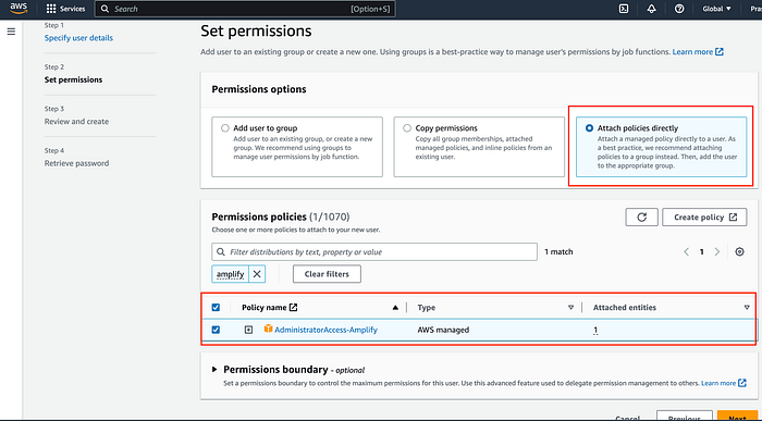 Attach amplify admin access policy with the user