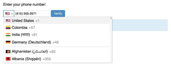 A phone number input field