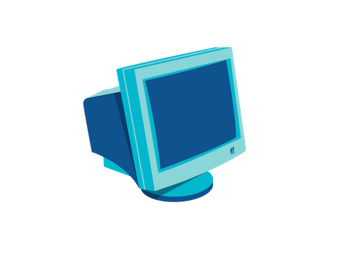 a retro-style blue-colored computer monitor