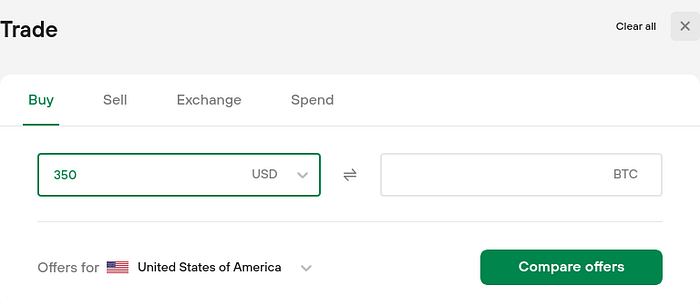 Buy, sell, exchange and spend crypto using the Trade module.