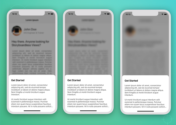 Final output of iOS sheet with blurred background views