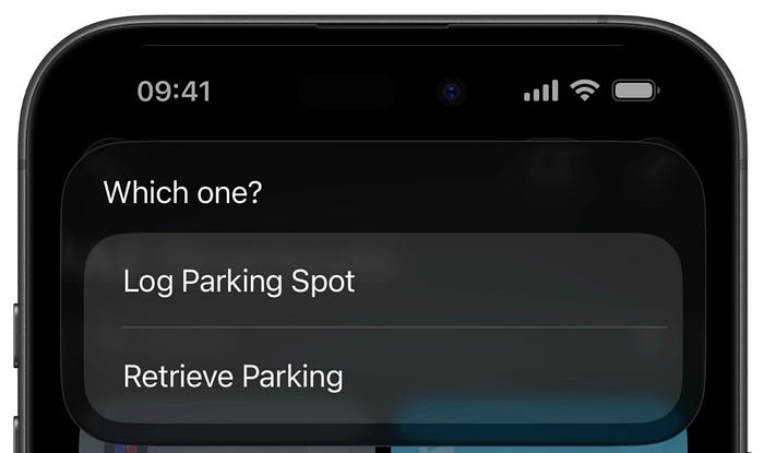 Mark Parking Spot shortcut in action