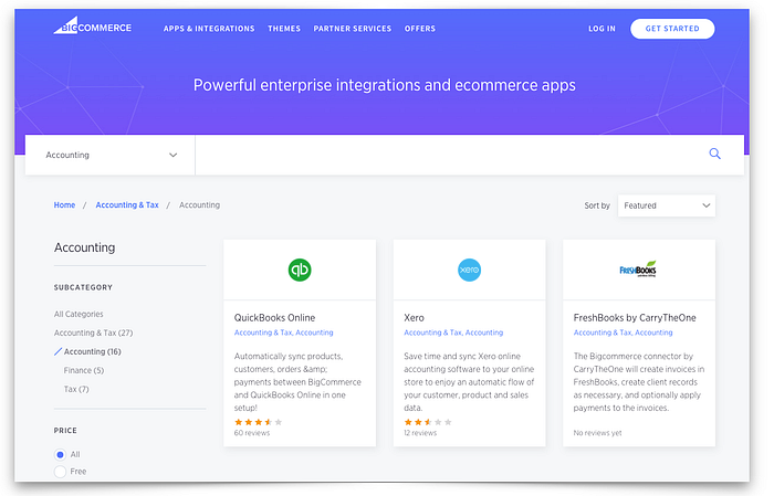 Some of the accounting apps available on BigCommerce’s app marketplace