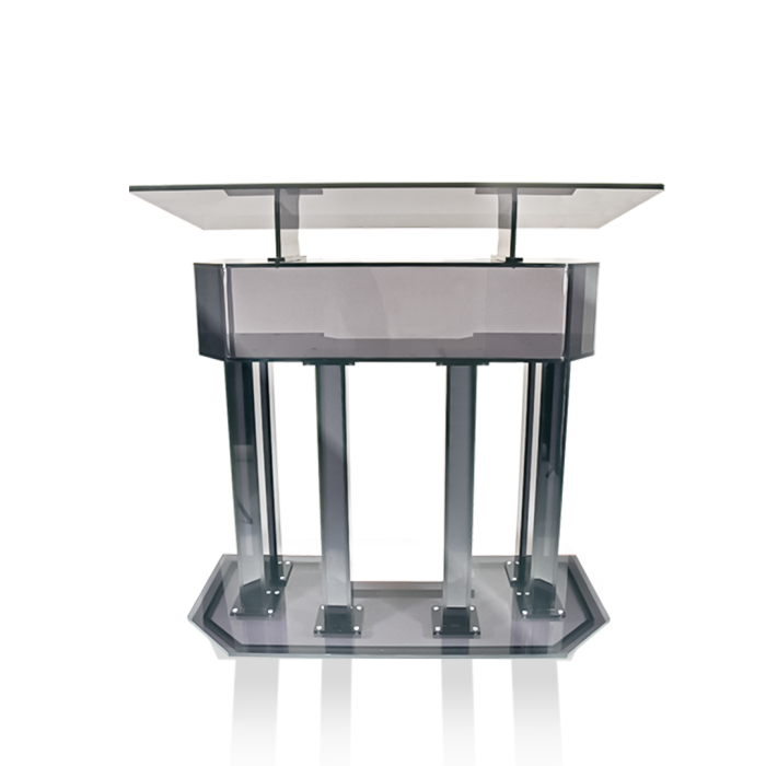 What makes the Three Tier Smoky Acrylic Lectern a great choice for churches and event spaces?
