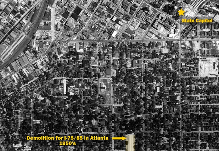 Atlanta’s Interstates: destruction of city fabric in the 1950s, mobility woes today  by Darin 