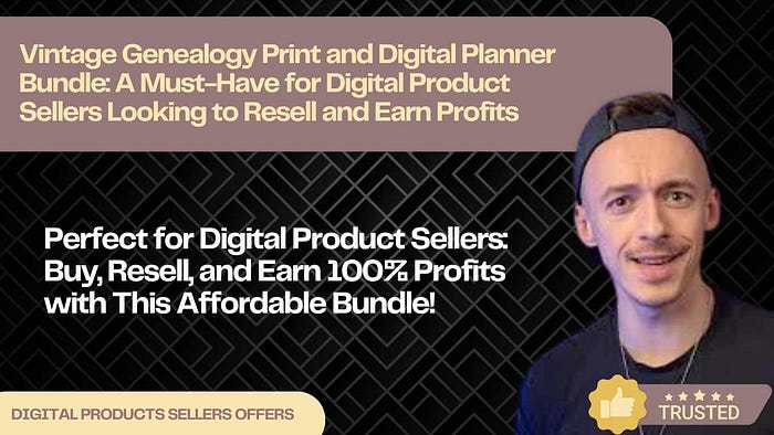 Vintage Genealogy Print and Digital Planner Bundle: A Must-Have for Digital Product Sellers Looking to Resell and Earn Profits Perfect for Digital Product Sellers: Buy, Resell, and Earn 100% Profits with This Affordable Bundle!