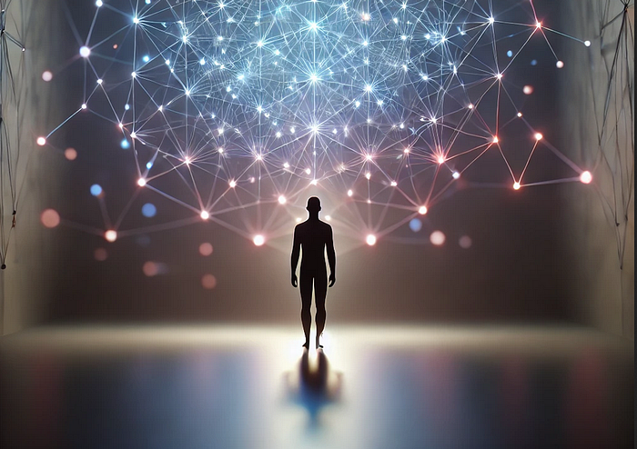 Standing at the intersection of human spirit and machine intelligence. Image generated with DALL·E
