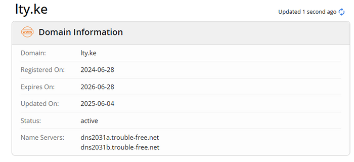 Screenshot verifying the imposter website domain using whois.com
