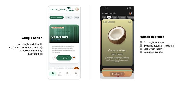 Google Stitch vs Human Designer, app example