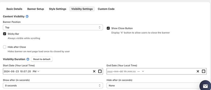 Visibility settings