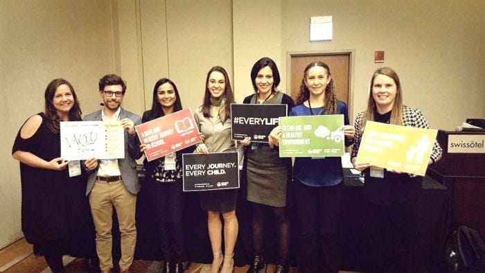 From left to right, session speakers supporting FIA’s Child Health Initiative: Skye Duncan, Fabrizio Pratti, Ankita Chachra, Natalie Draisin, Irene Quintáns, Cecilia Vaca Jones, Amanda O`Rourke