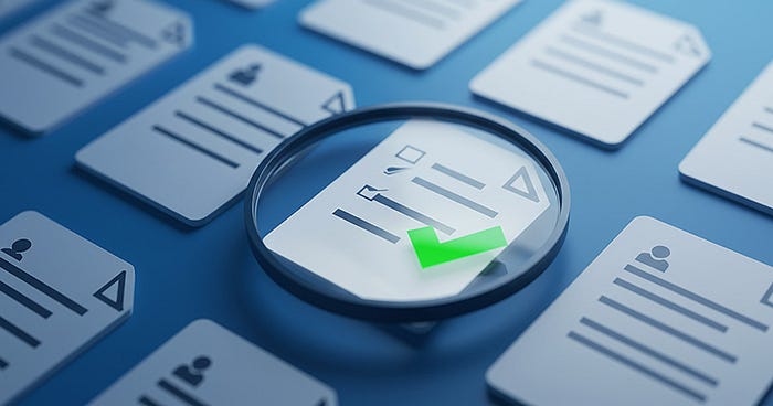 Magnifying glass over a resume icon with a green checkmark.