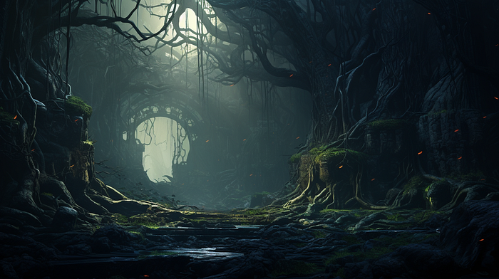 The dark depths of somewhere unknown.