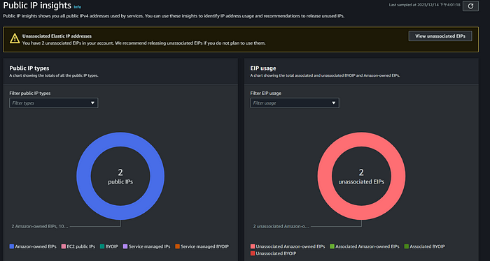 就可以看到，目前您有幾個 Public IP，哪些EIP並沒有被 associate