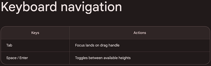 Alternate kayboard hotkeys for screenreaders to access bottom sheets by Material.io