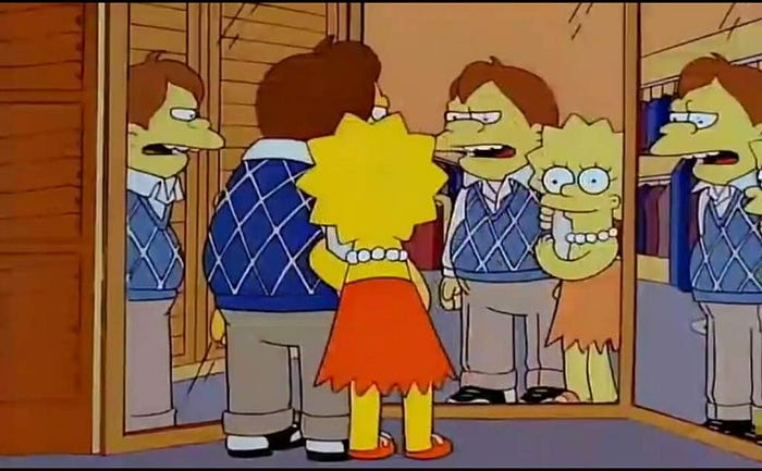 Image from ‘The Simpson’ where Lisa dress on Nelson to make him look well educated, respectful and intelligent.