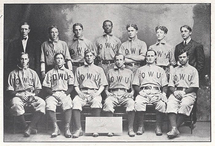 1905 Ohio Wesleyan University with Branch Rickey (back row, right) and catcher Charles Thomas