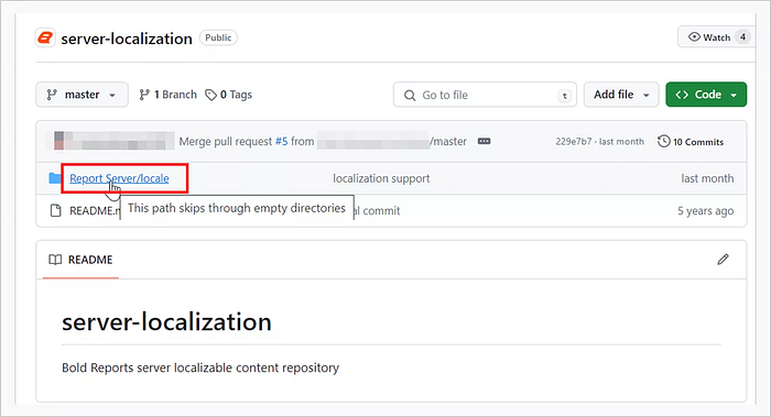 Navigate to the locale folder in the Bold Reports Server