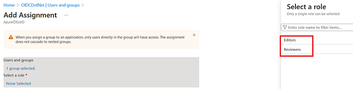 Image of “Add assignment / Select a role”