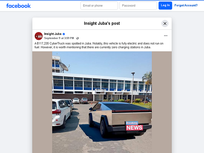 Screenshot of the claim shared by Insight Juba