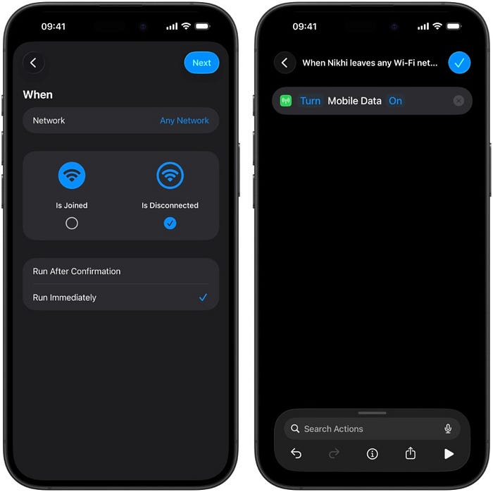 iOS automation that turns on cellular data when Wi-Fi is disconnected