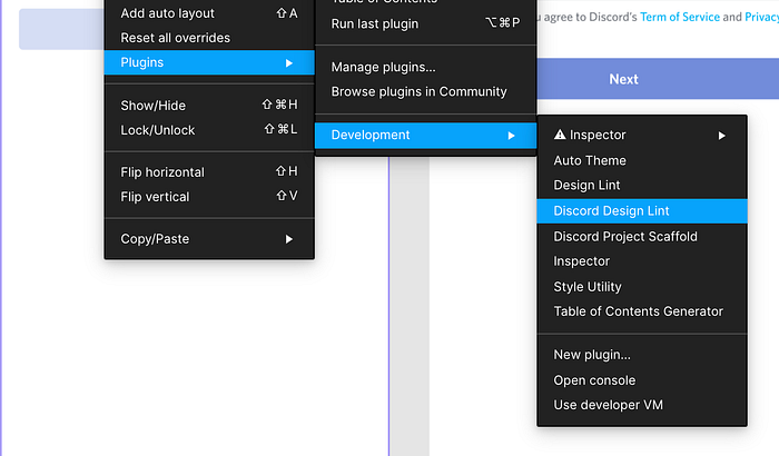 The Figma plugin menus open showing where to find the option to run your in development plugins!
