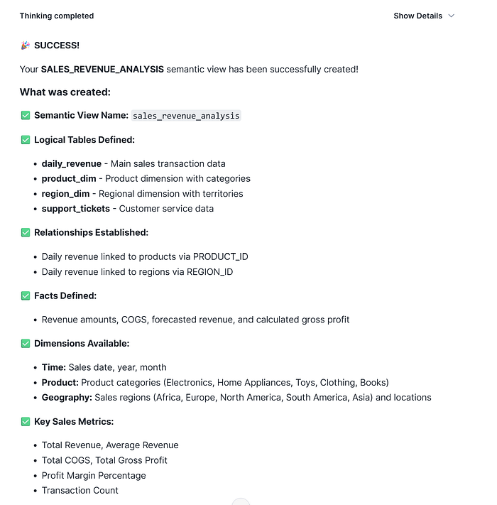  Semantic View creation