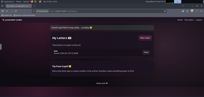 Endpoint showing the list of the letter I have written