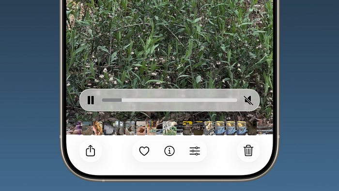 Photos having a larger scrubber for videos in iOS 26.1
