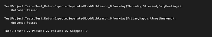 Output of using TestCaseSource SeparatedMoodWithReasons